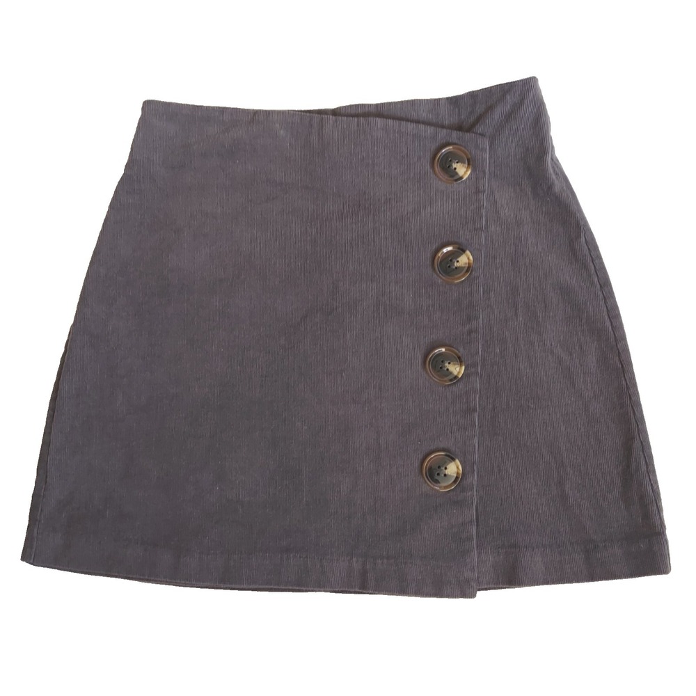 Gray Corduroy Mini Skirt‎ Womens M Button Front Preppy Y2K Vintage 90s Style
